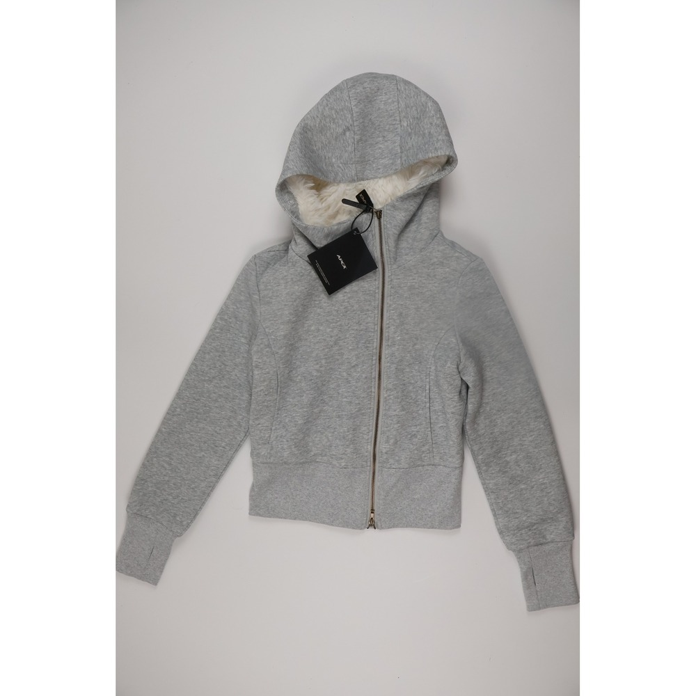 APEA Womens Hoodie Faux Fur Lined Full Zip Gray Solid M NWT